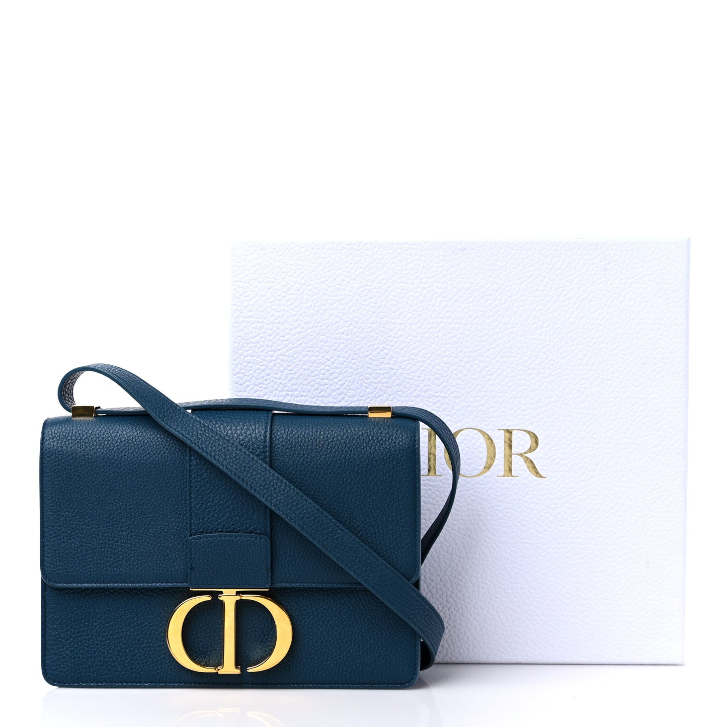 Grained Calfskin 30 Montaigne Flap Bag Blue