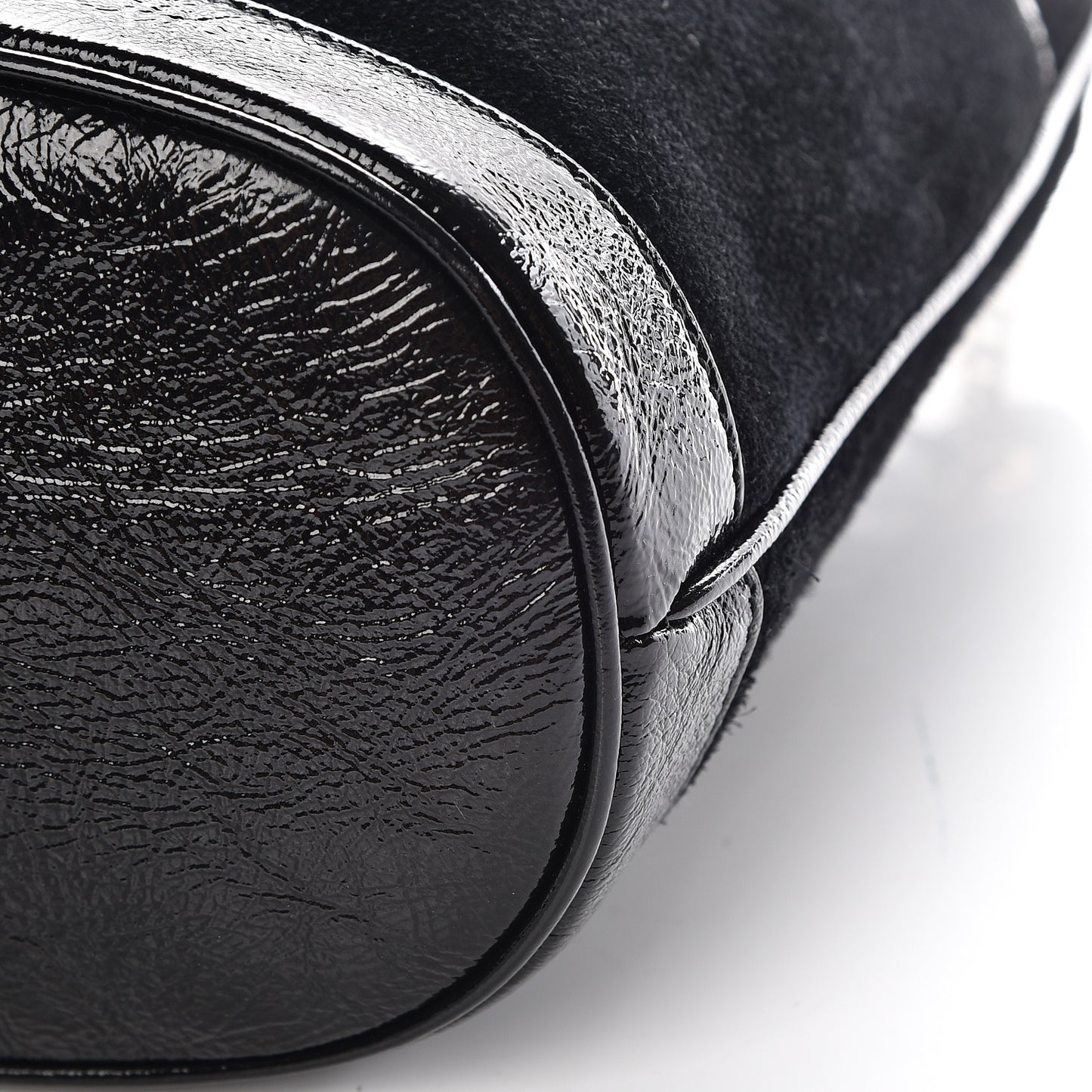 Suede Patent Web Medium Rajah Bucket Bag Black