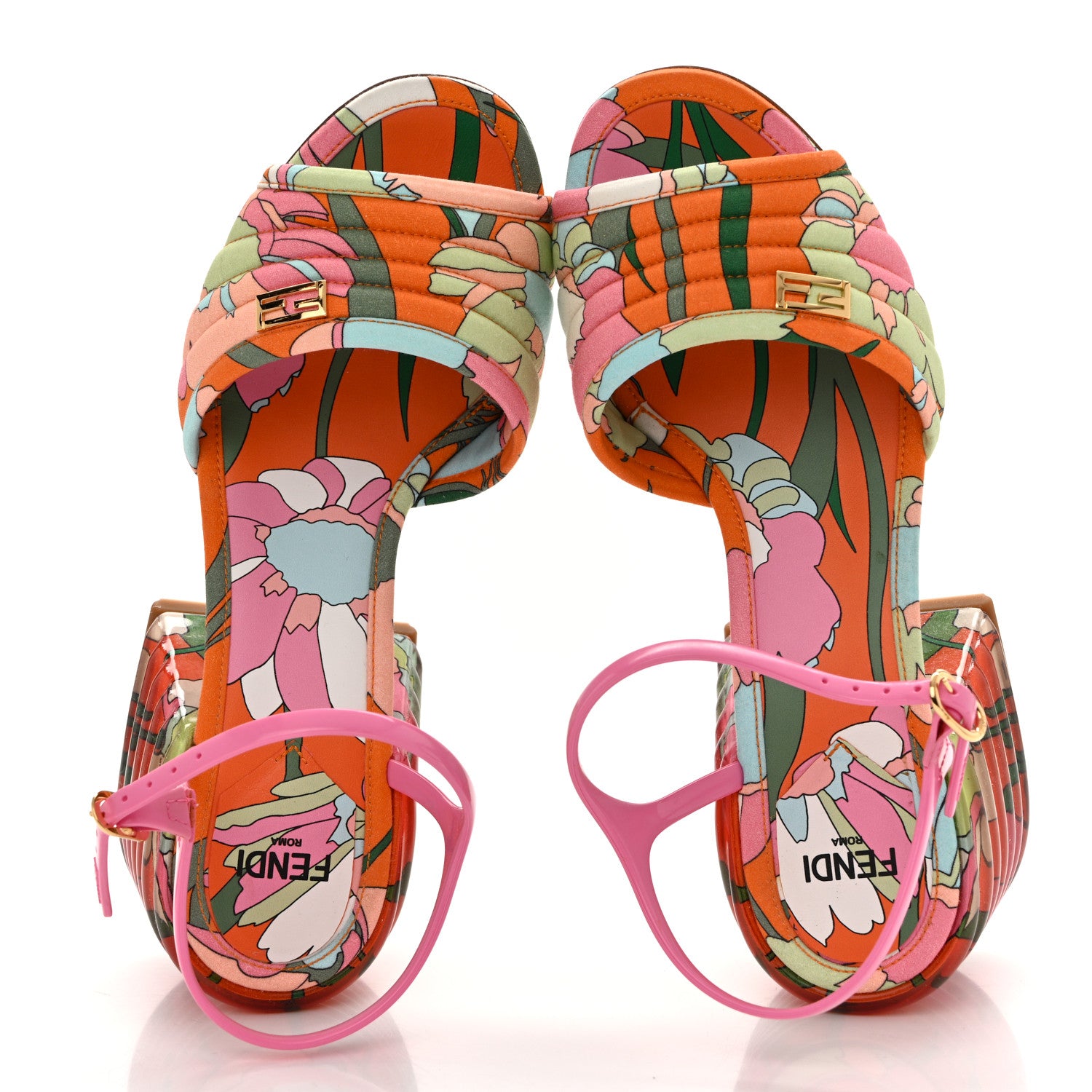 Fendi Fabric Calfskin Promenade Slingback Sandals 35 Arancio Multicolor Lipstick 2 of 12