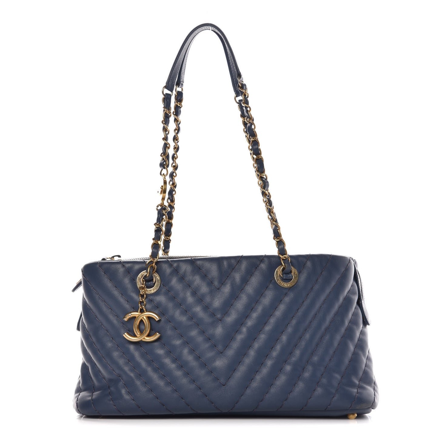 Calfskin Chevron Quilted Surpique Tote Blue