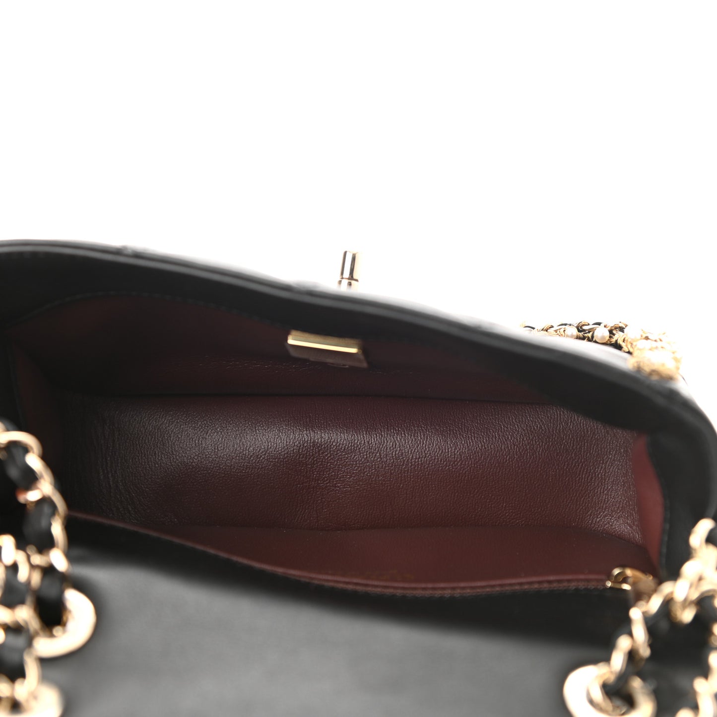 Lambskin Quilted Pearl Edge Mini Rectangular Flap Bag Black