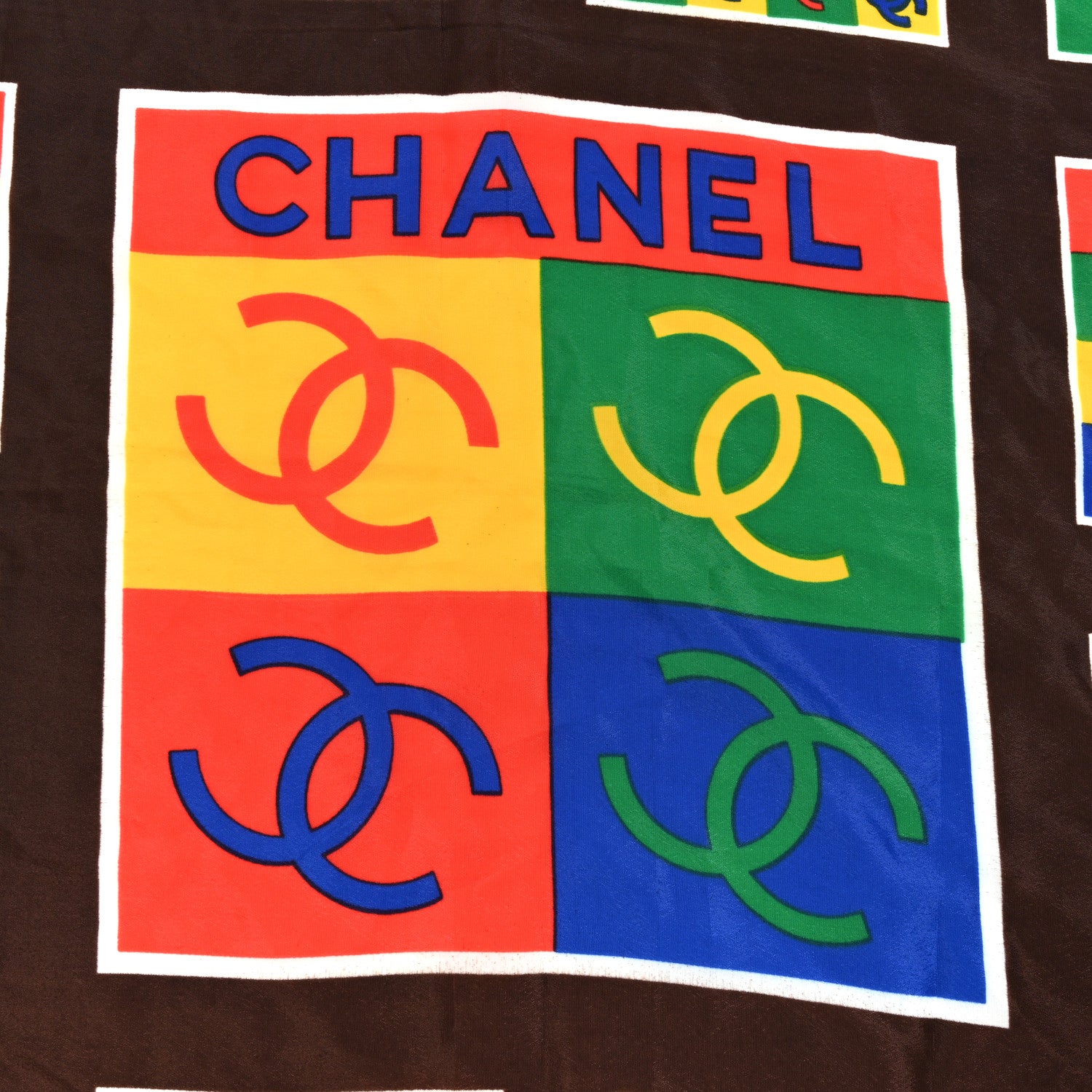 Chanel Silk Logo Patchwork Square Scarf Brown Multicolor 2 of 4