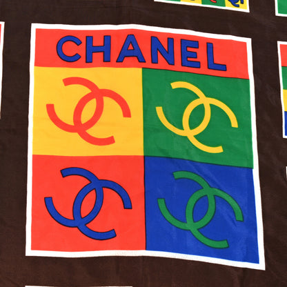 Chanel Silk Logo Patchwork Square Scarf Brown Multicolor 2 of 4