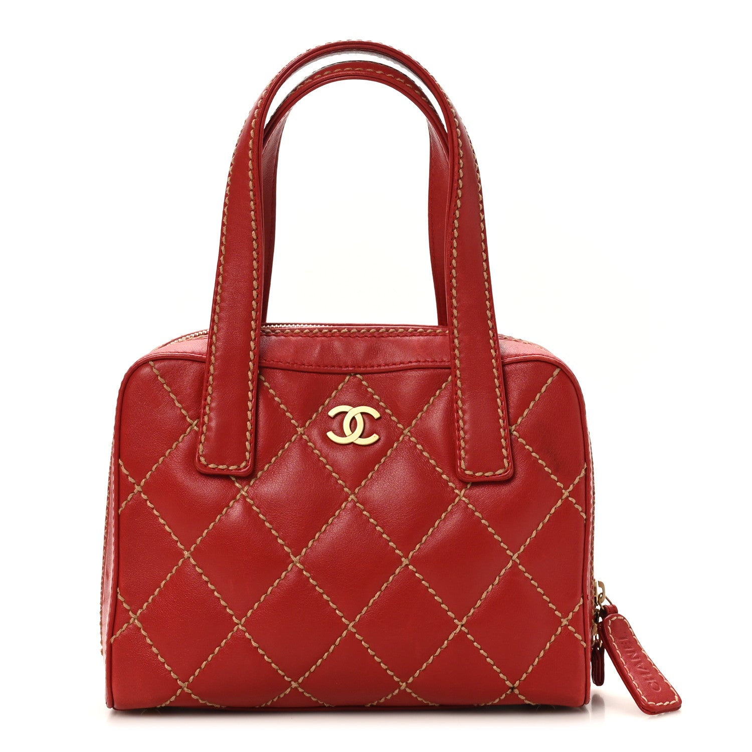 Chanel Calfskin Wild Stitch Top Handle Bag  Red 1 of 11