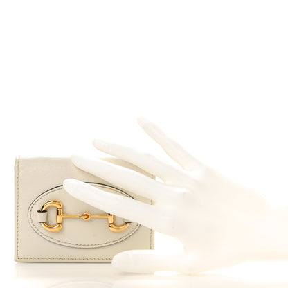 Gucci Boarded Plutone Calfskin Horsebit 1955 Card Case Wallet Mystic White 2 of 9