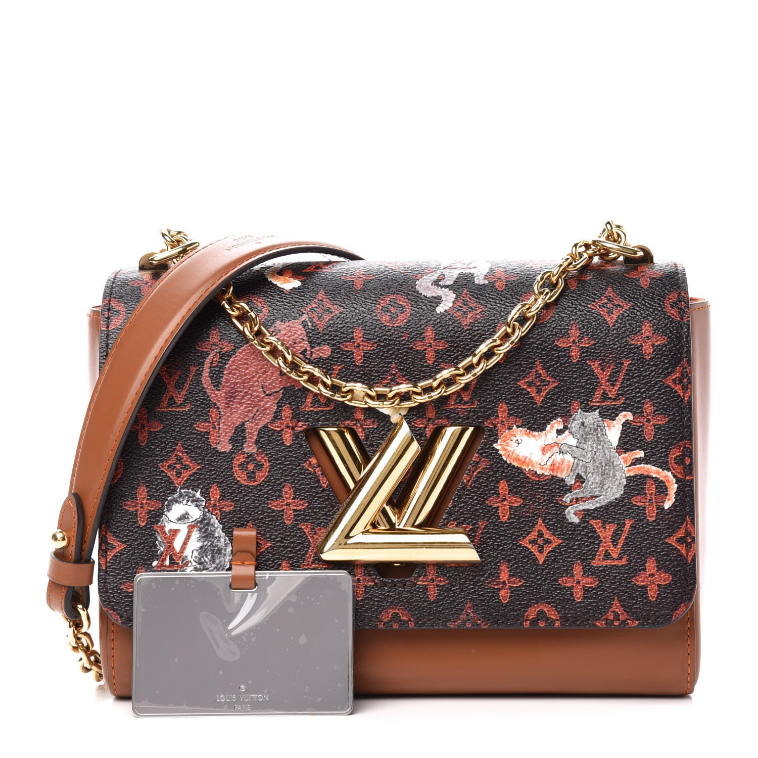 Louis Vuitton Calfskin Catogram Twist Shoulder Bag MM Marron 3 of 15