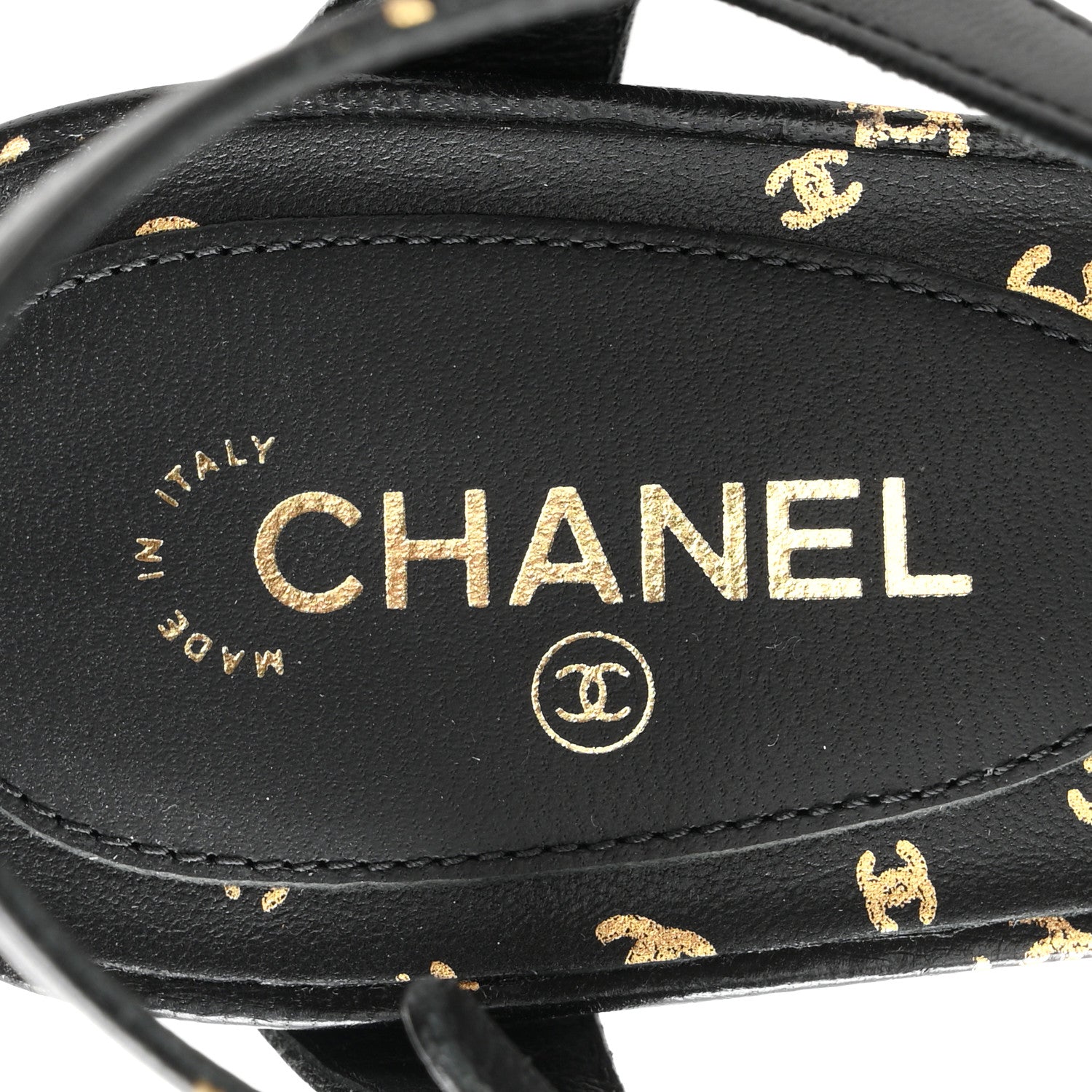 Chanel Printed Lambskin Patent Calfskin CC Platform Pumps 39.5 Black Gold 8 of 10