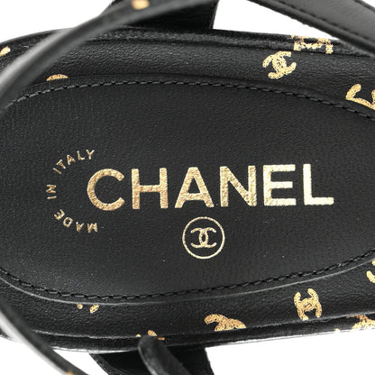 Chanel Printed Lambskin Patent Calfskin CC Platform Pumps 39.5 Black Gold 8 of 10