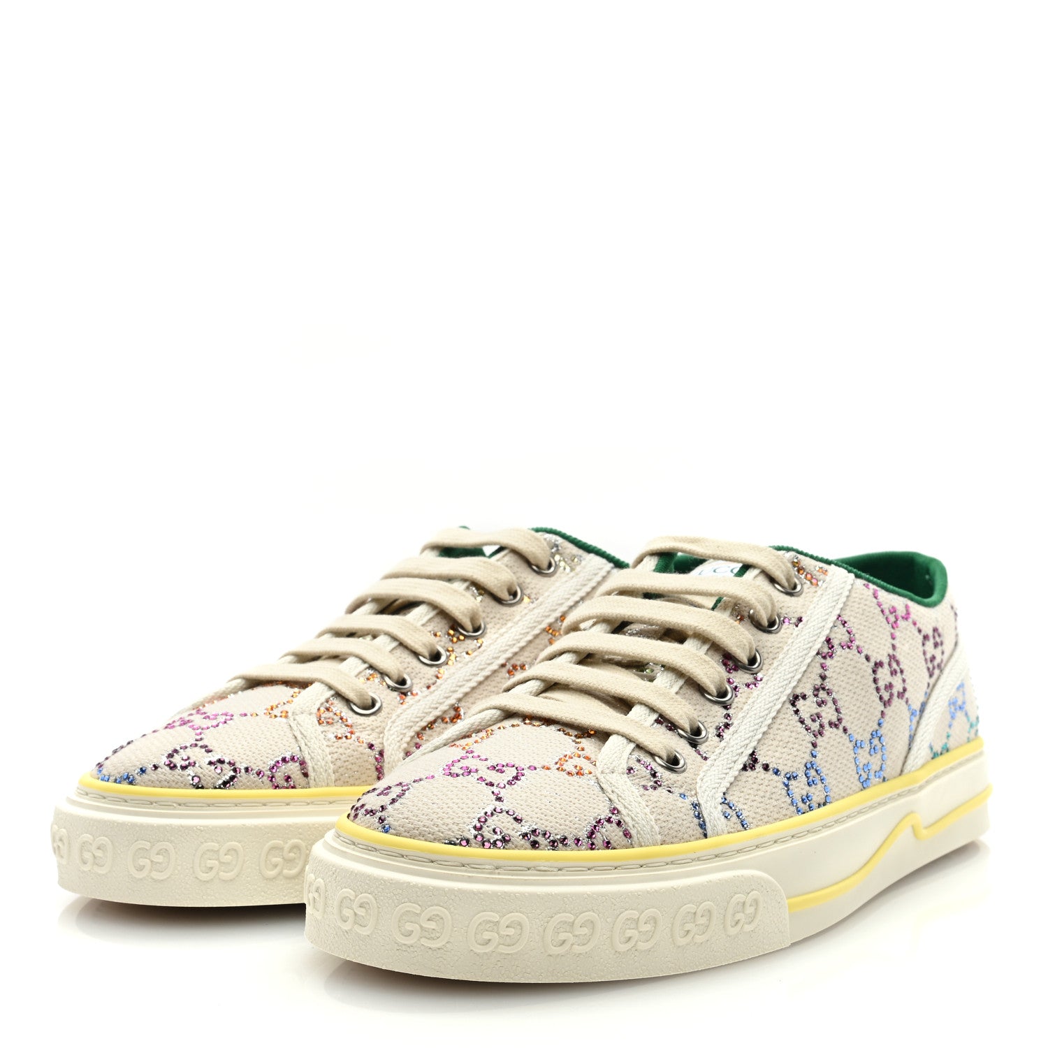 Gucci Canvas Lame Crystal GG Monogram Womens 1977 Tennis Sneakers 39.5 Gardenia Silver Mystic White 2 of 8