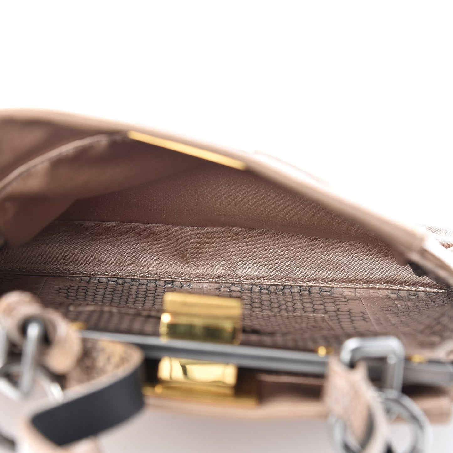 Satin Watersnake Mini Peekaboo Iconic Satchel Beige