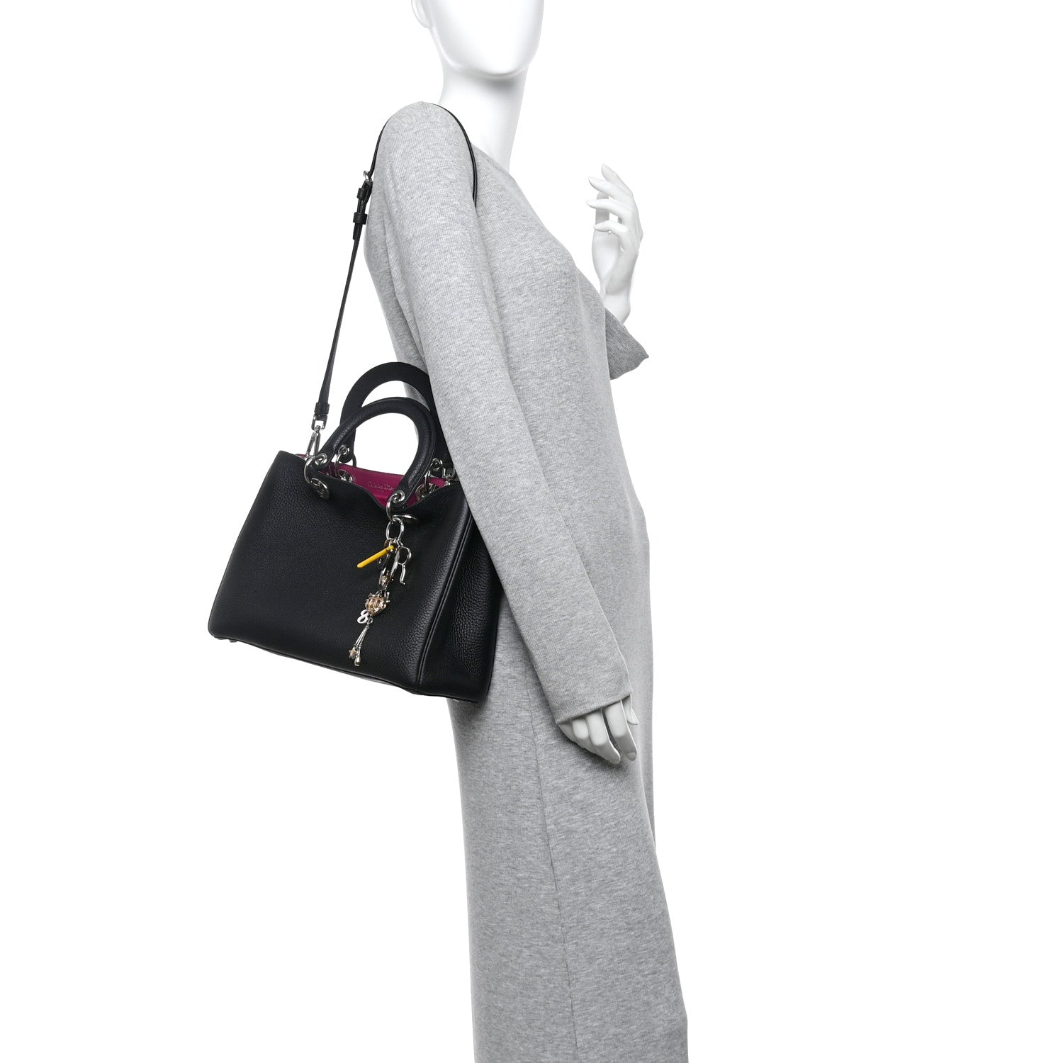 Christian Dior Bullcalf Medium Diorissimo Tote Black Rose Indien 2 of 14