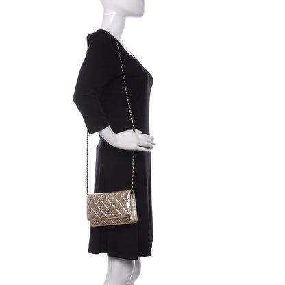 Chanel Metallic Lambskin Quilted Wallet On Chain WOC Gold Black 2 of 12