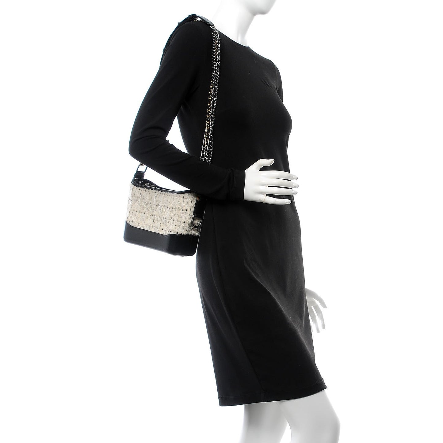 Tweed Calfskin Quilted Small Gabrielle Hobo Ivory Black