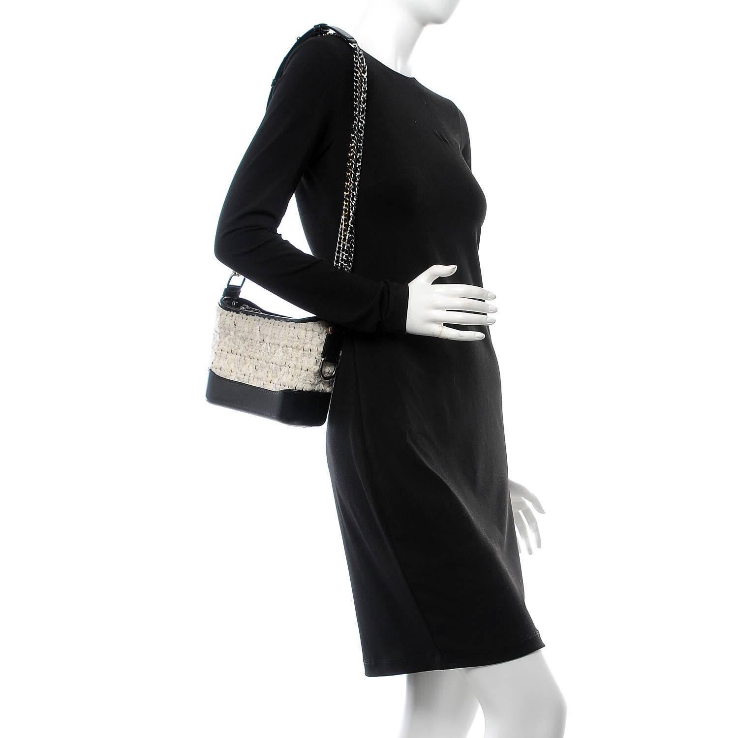 Chanel Tweed Calfskin Quilted Small Gabrielle Hobo Ivory Black 3 of 8