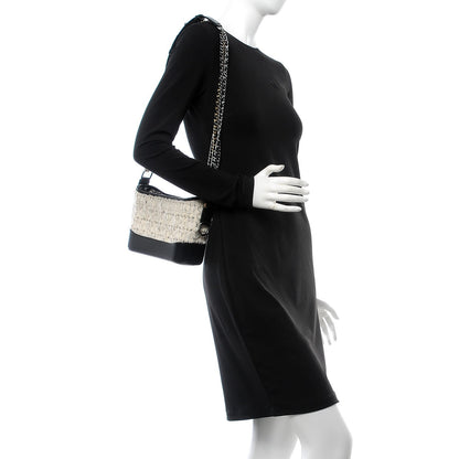 Chanel Tweed Calfskin Quilted Small Gabrielle Hobo Ivory Black 3 of 8