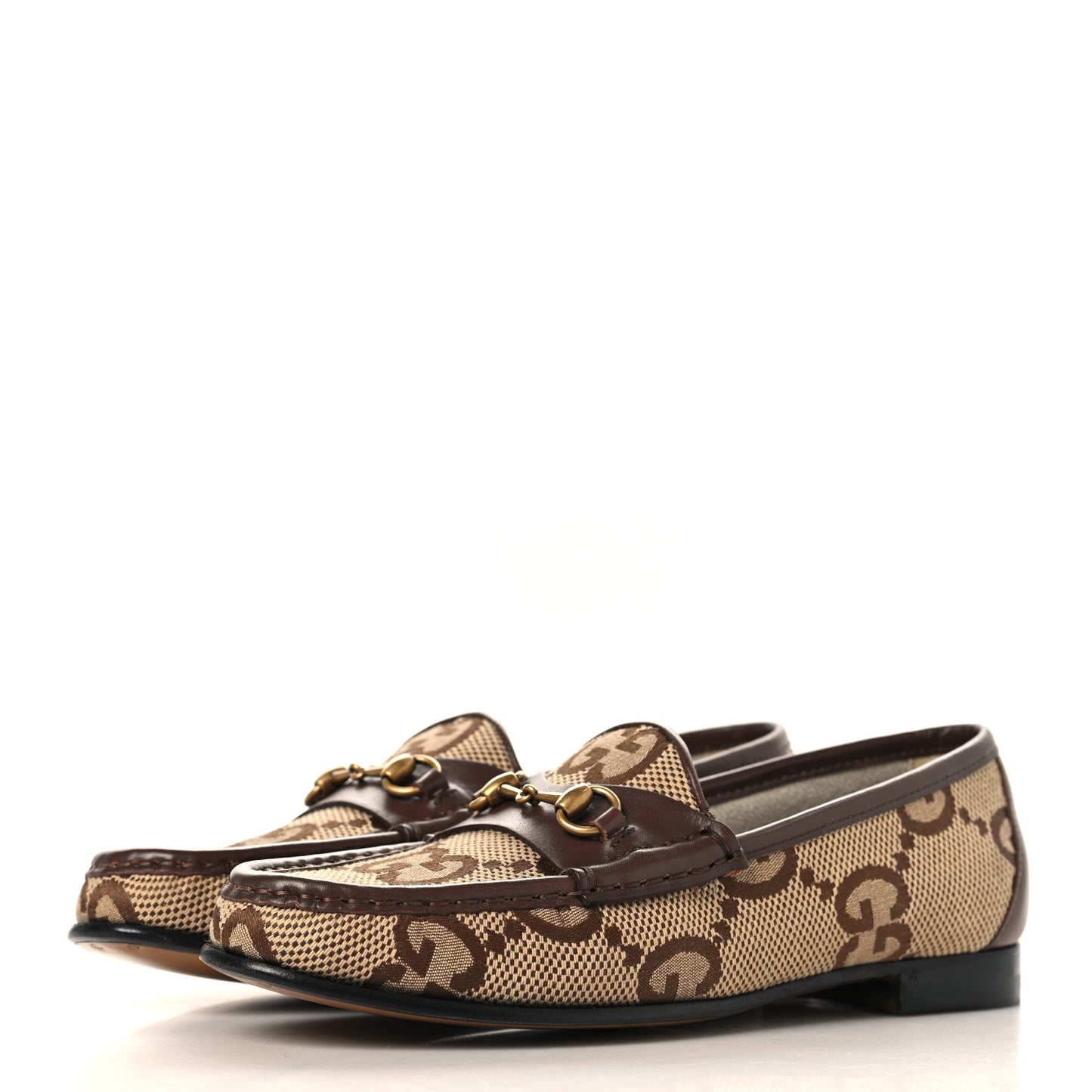 Monogram Jumbo GG Malaga Kid Horsebit Womens Jordaan Loafers 36.5 Camel Ebony New Acero Beige