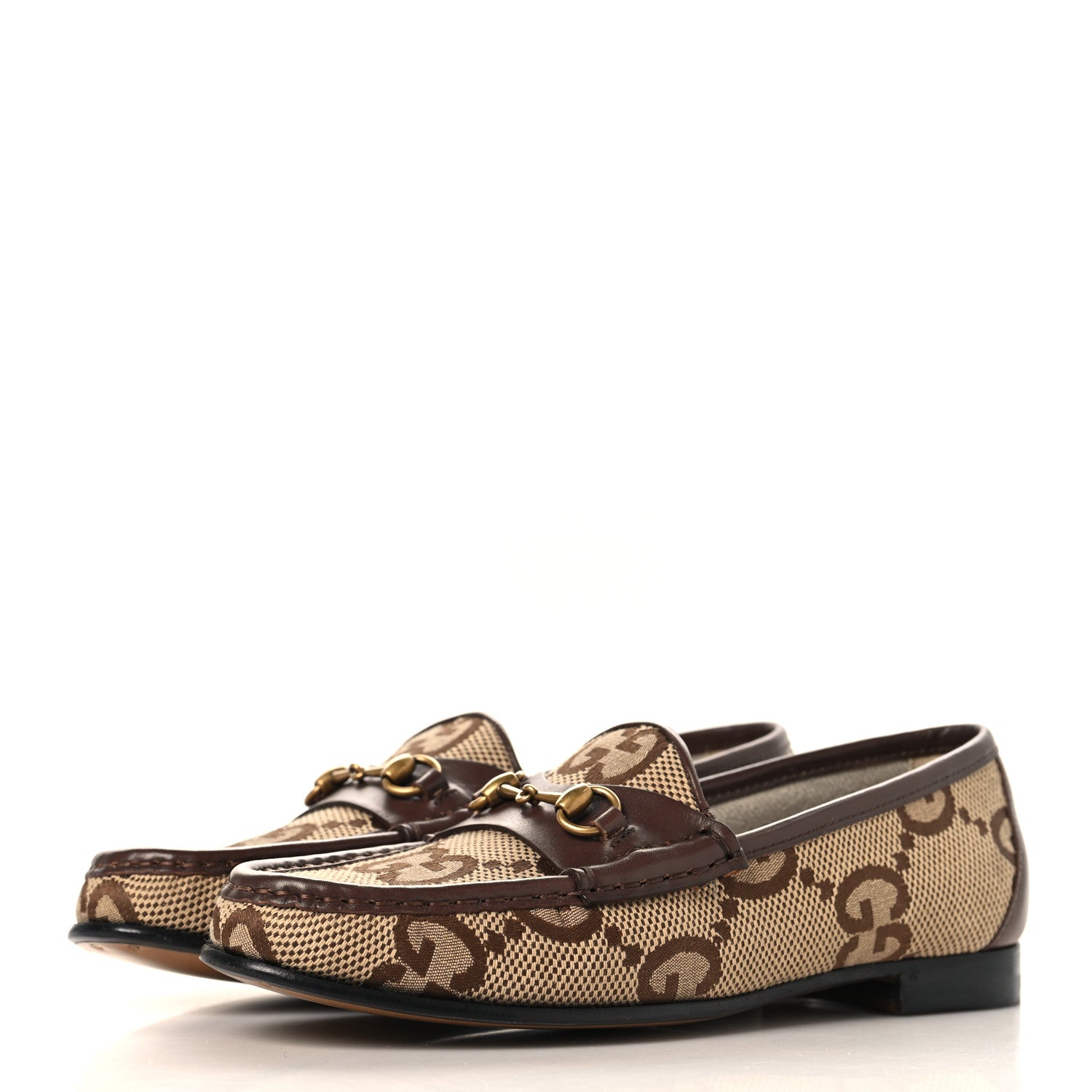 Gucci Monogram Jumbo GG Malaga Kid Horsebit Womens Jordaan Loafers 36.5 Camel Ebony New Acero Beige 4 of 9