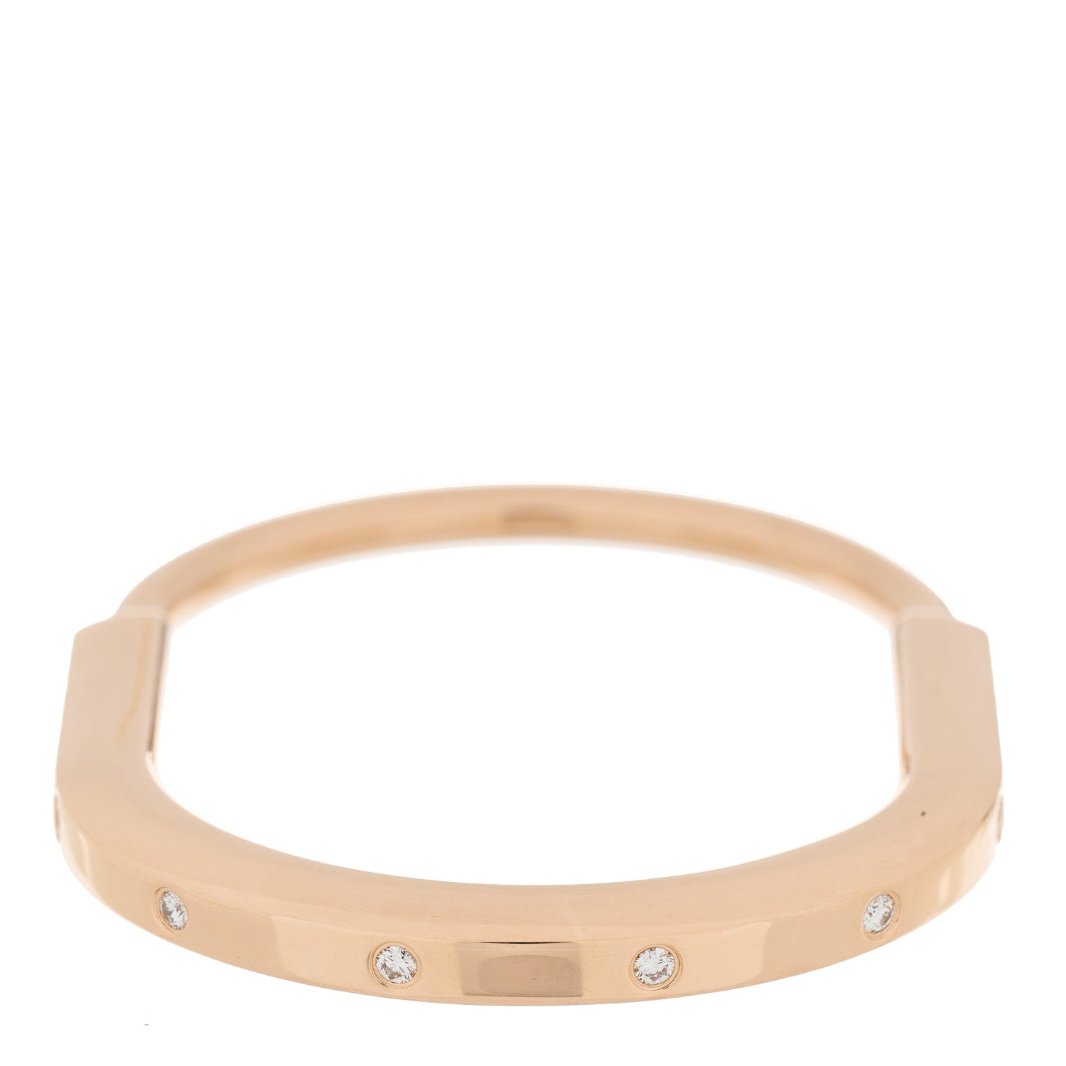 Tiffany 18K Rose Gold Diamond Tiffany Lock Bangle Bracelet 3 of 8