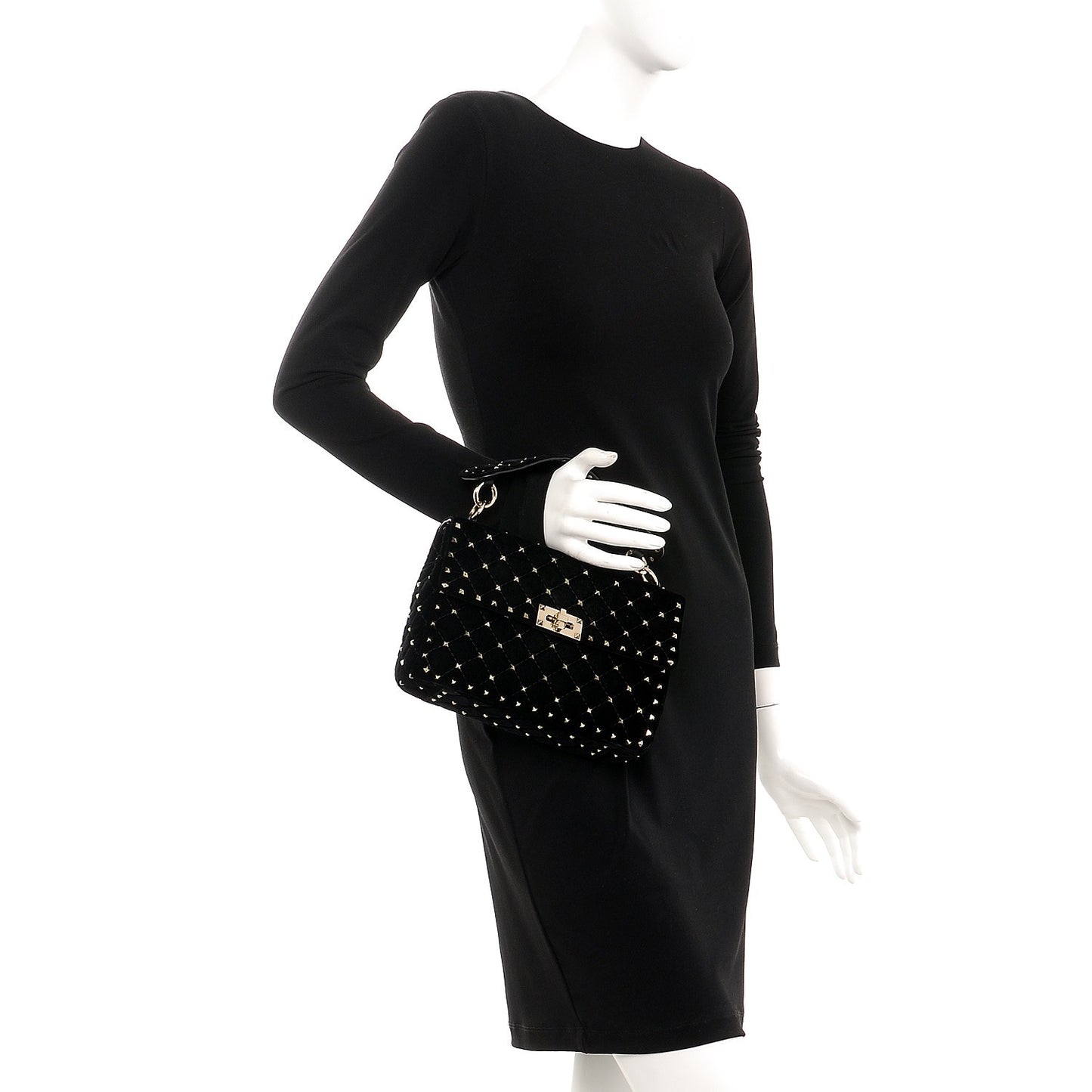 Velvet Medium Rockstud Spike Shoulder Bag Black
