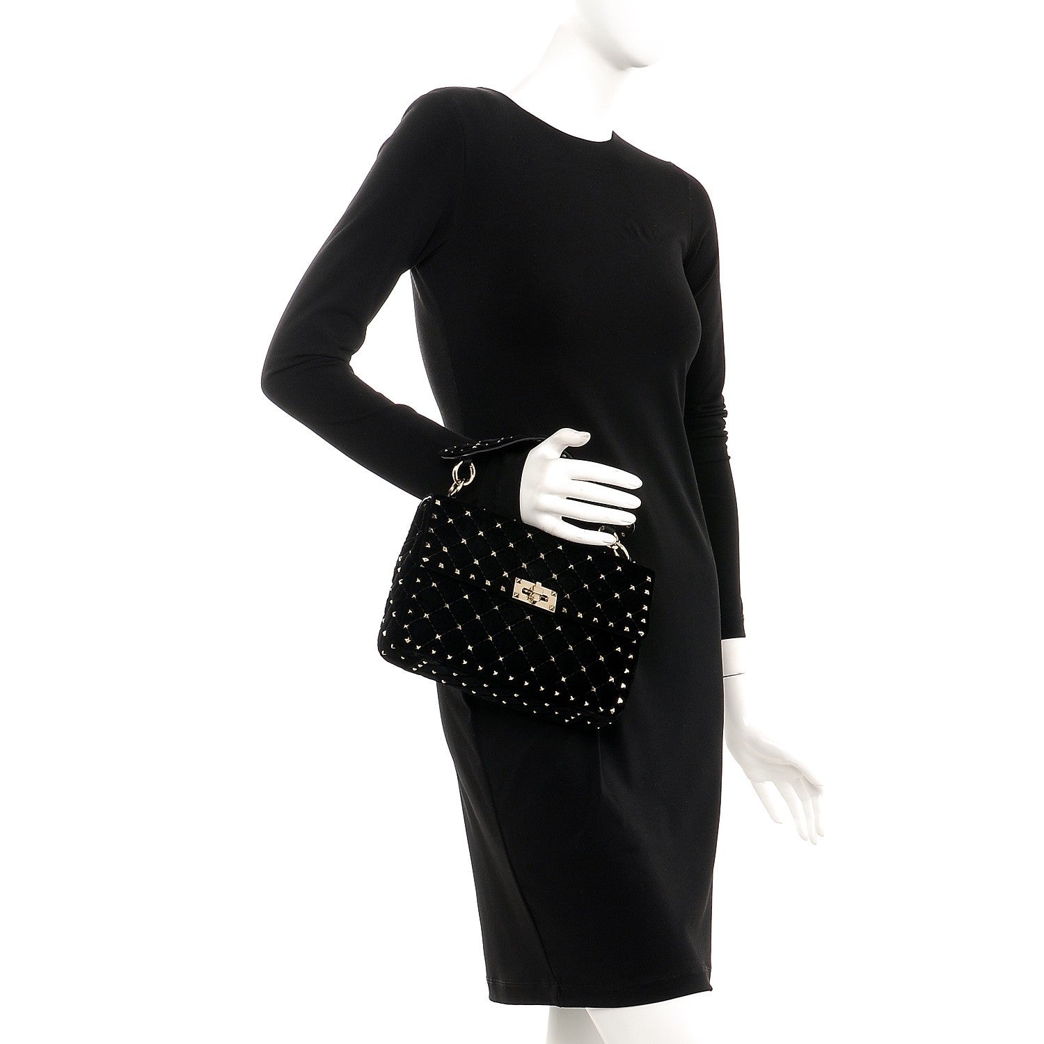Valentino Garavani Velvet Medium Rockstud Spike Shoulder Bag Black 2 of 10