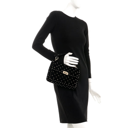 Valentino Garavani Velvet Medium Rockstud Spike Shoulder Bag Black 2 of 10