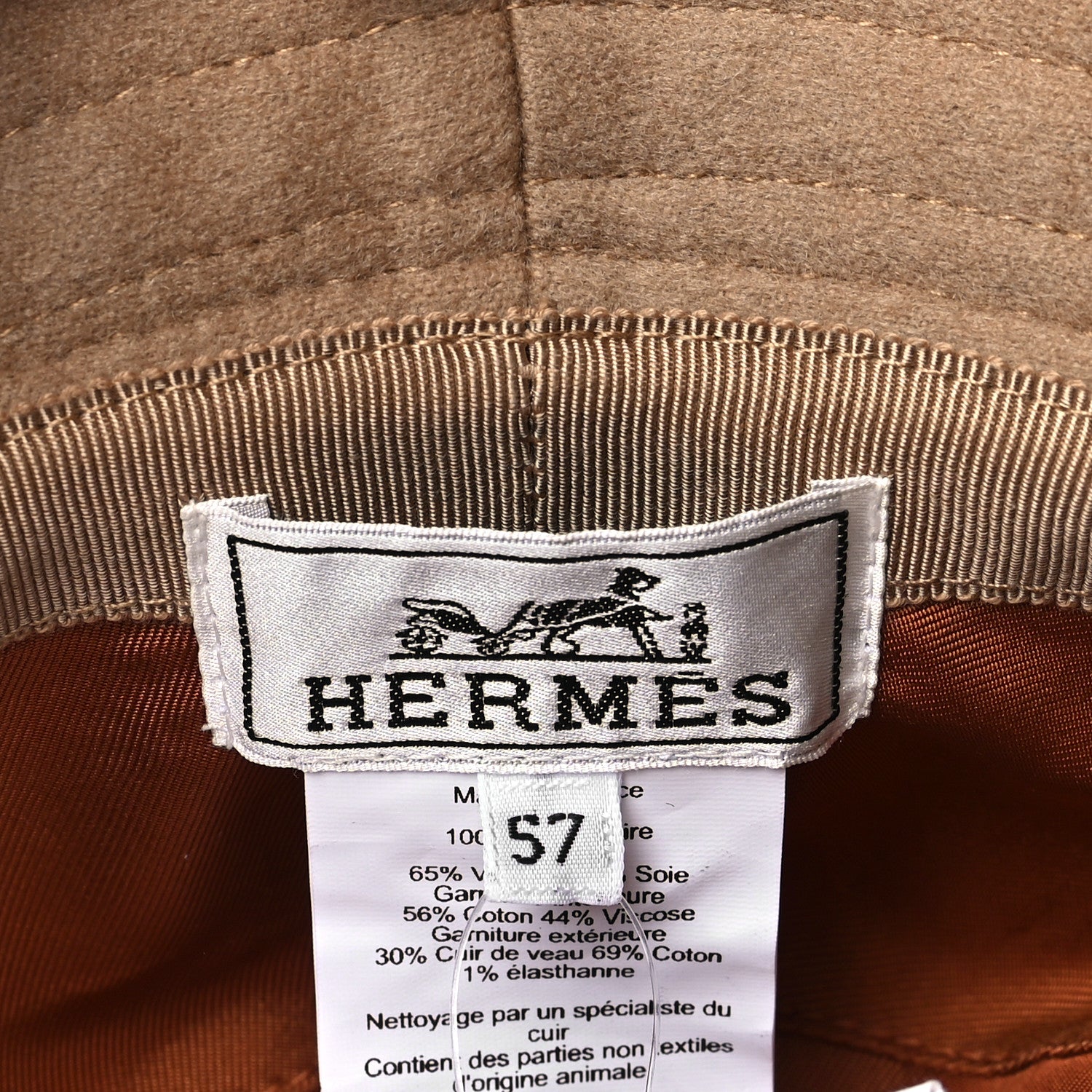 Hermes Cotton Harper H Sellier Bucket Hat 57 Beige Camel 7 of 8