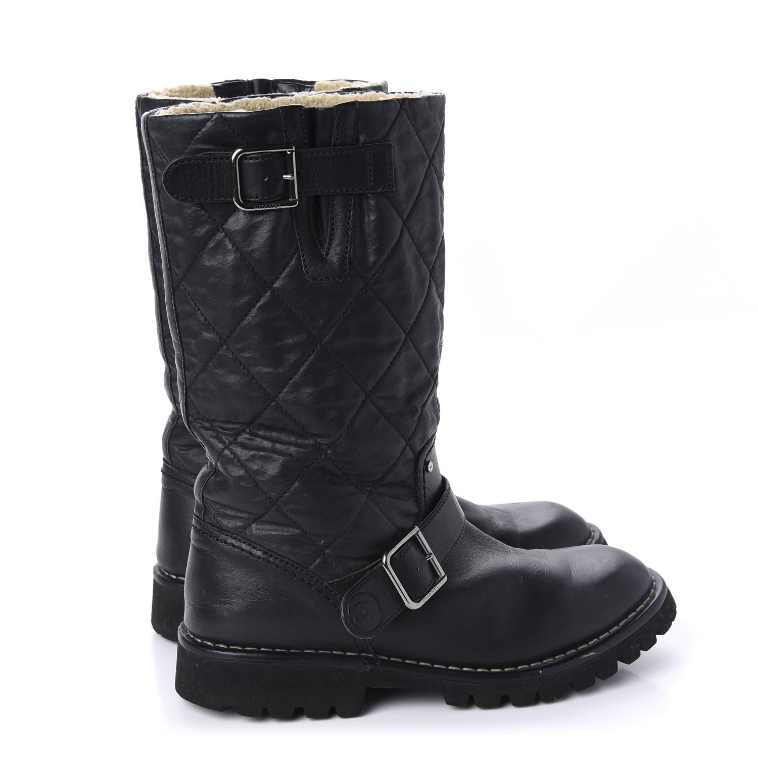 Chanel Calfskin Quilted Biker Boots 36.5 Black 4 of 8