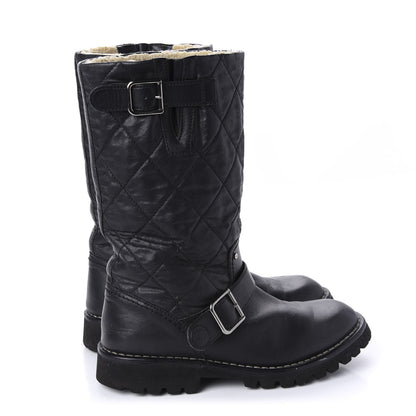 Chanel Calfskin Quilted Biker Boots 36.5 Black 4 of 8