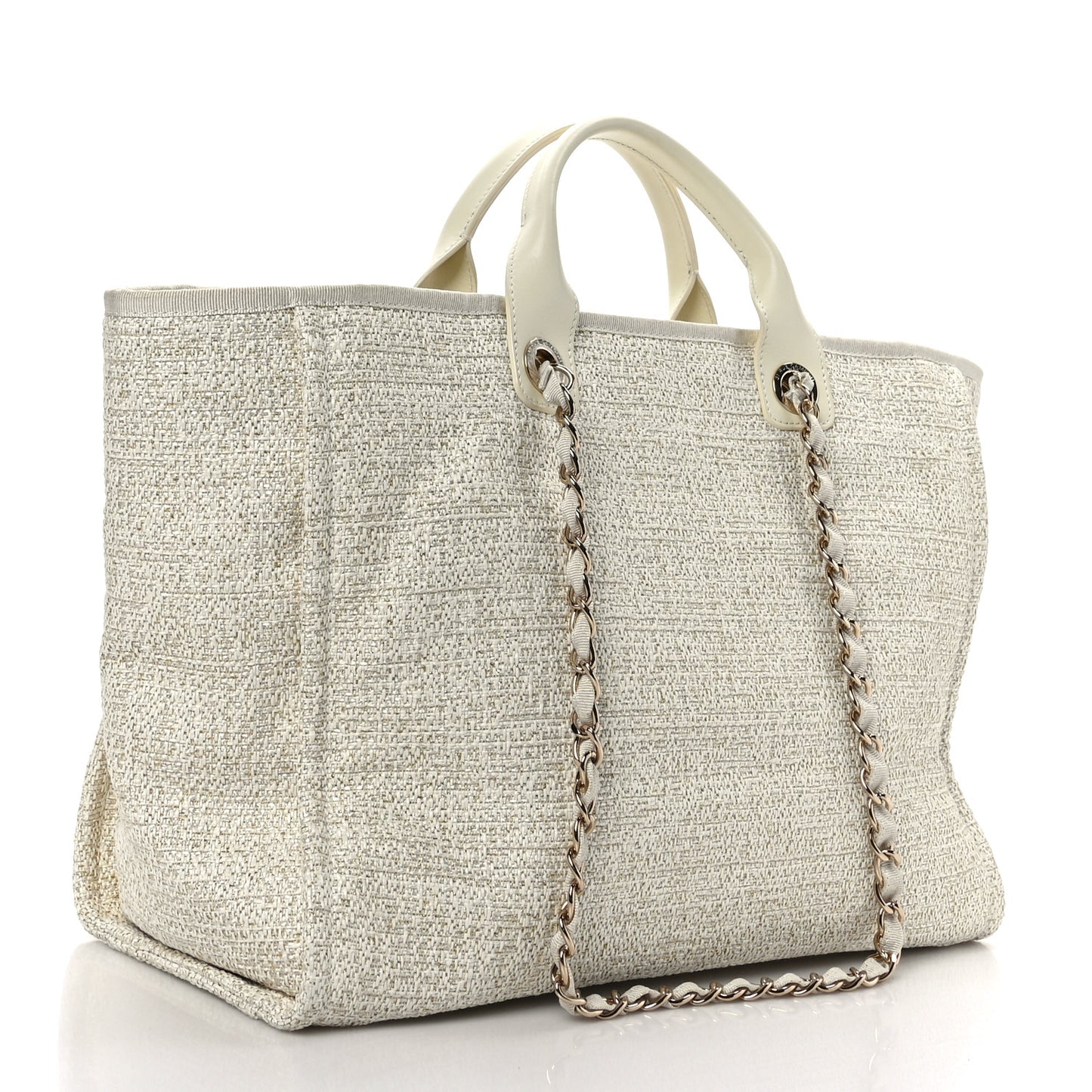 Lurex Boucle Medium Deauville Tote White