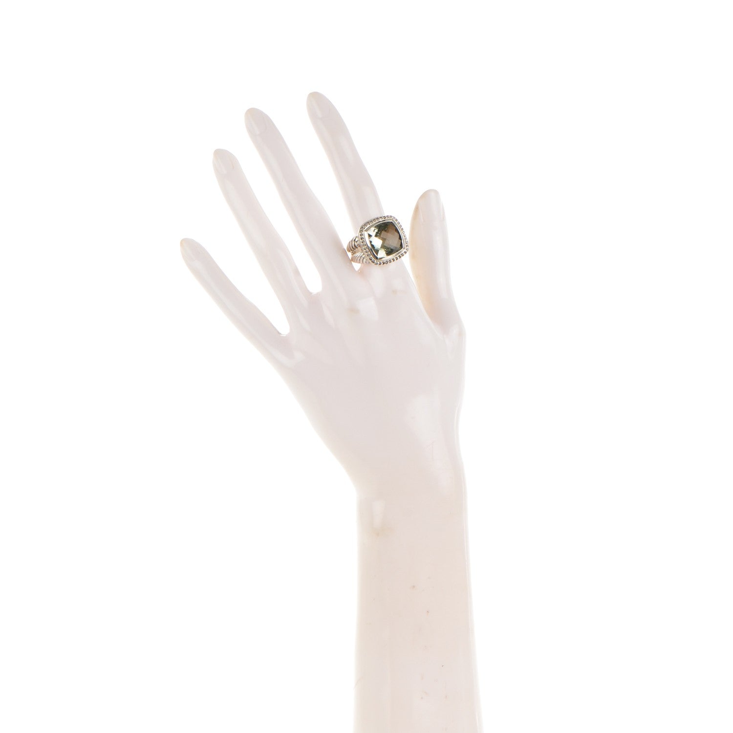 David Yurman Sterling Silver Diamond Prasiolite 14mm Albion Ring 53 6.5 2 of 5