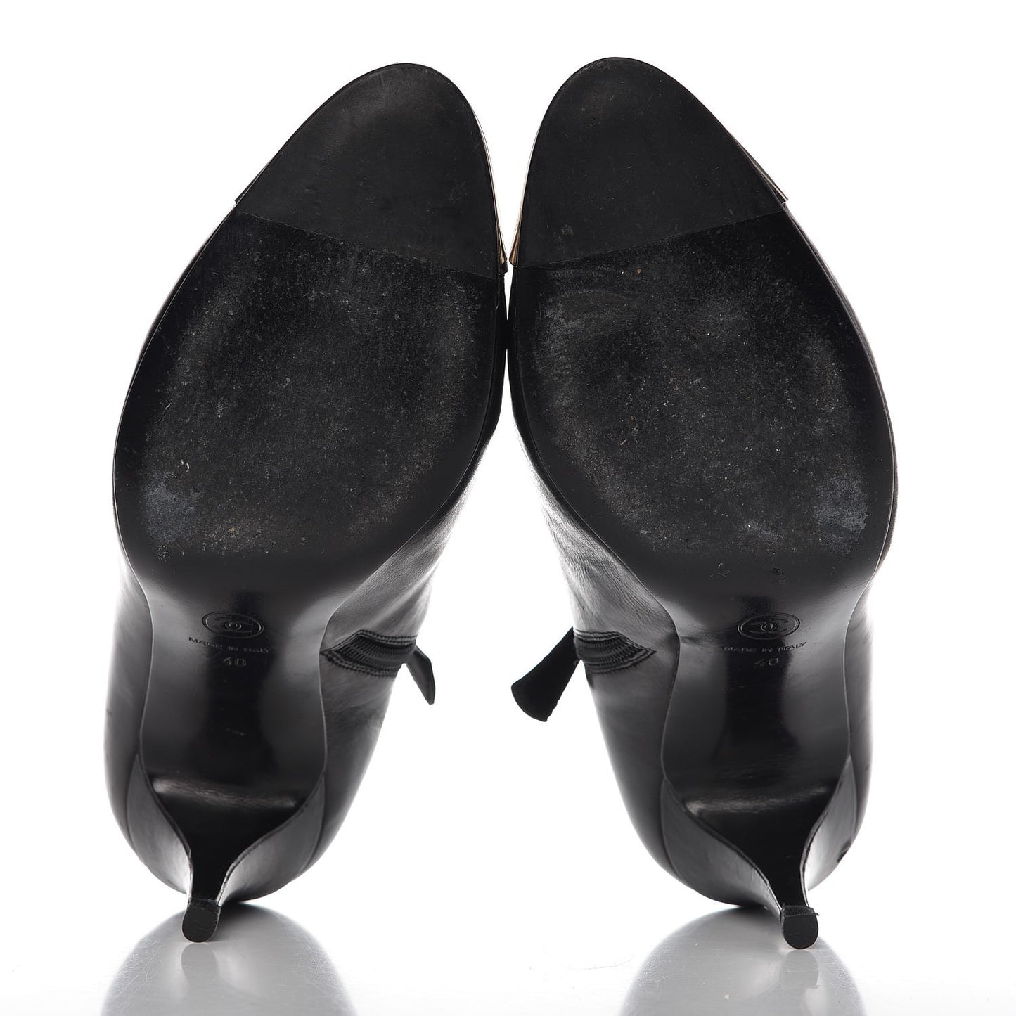 Calfskin CC Cap Toe Ankle Boots 40 Black Silver