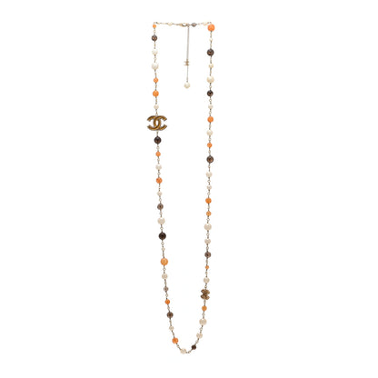 Chanel Enamel Bead Pearl CC Long Necklace Brown Gold 3 of 7