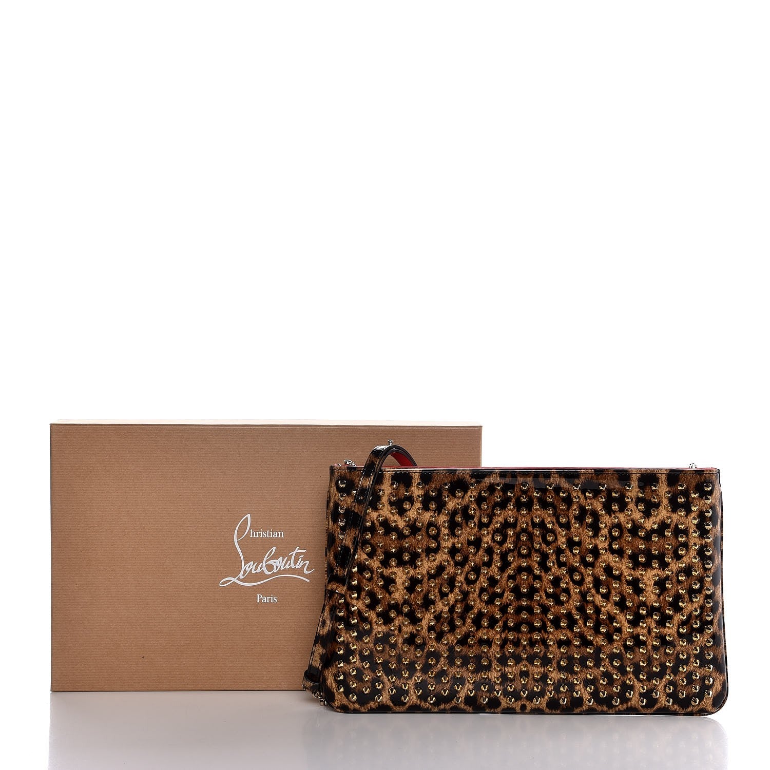 Christian Louboutin Patent Leopard Print Loubiposh Spiked Crossbody Clutch 8 of 8