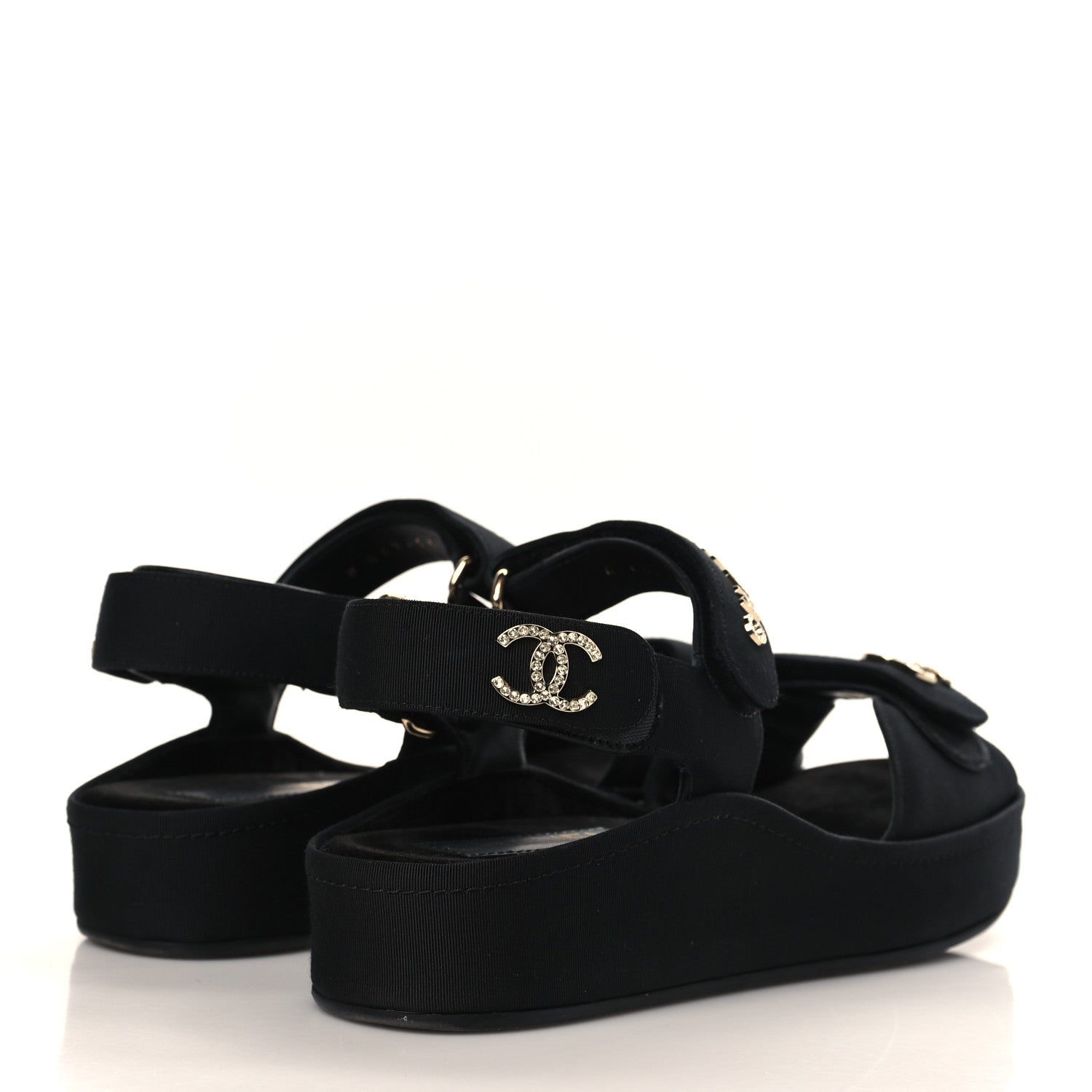 Chanel Grosgrain Crystal Logo Platform Sandals 38 Black 4 of 8
