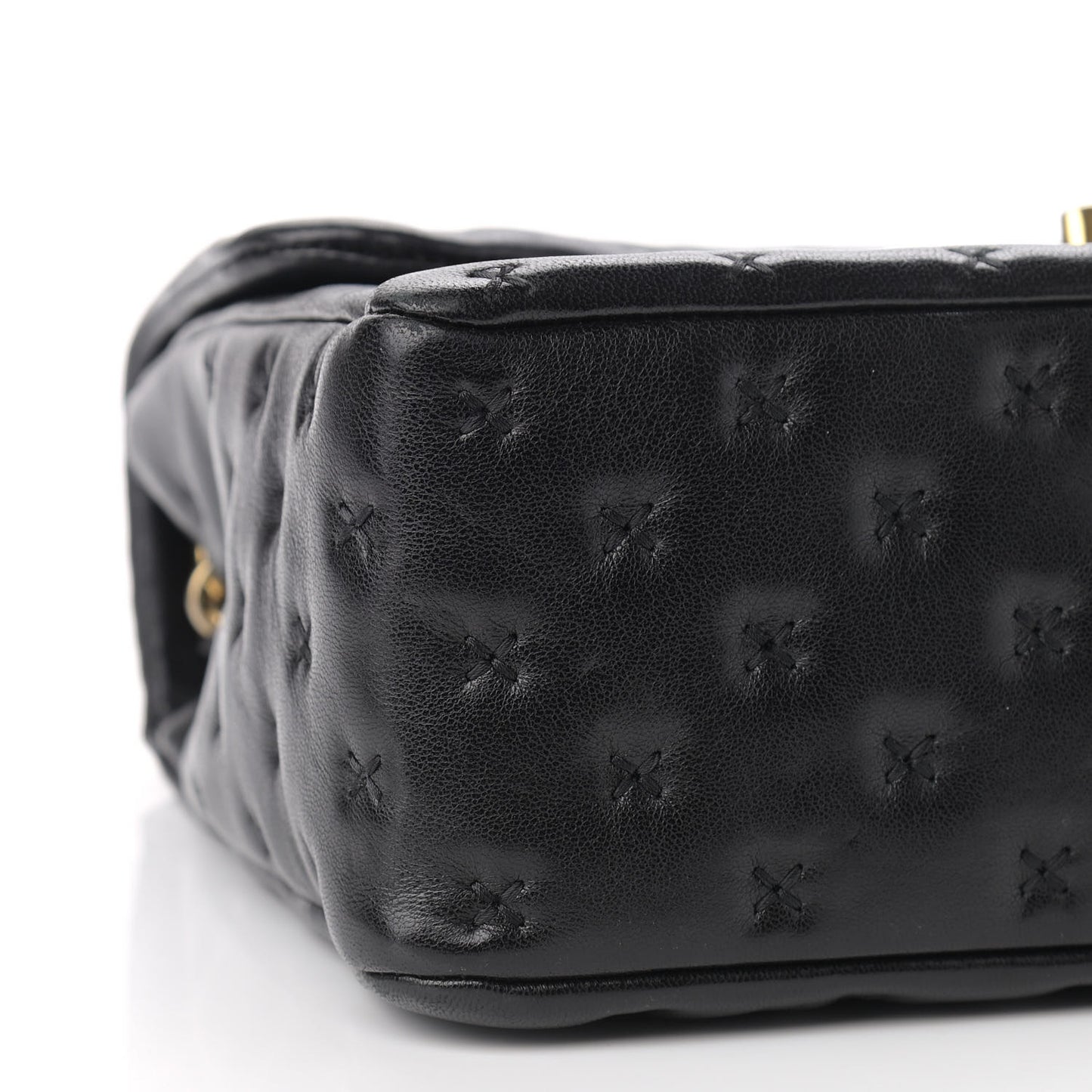 Lambskin Cross Stitch Small Coco Handle Flap Dark Black