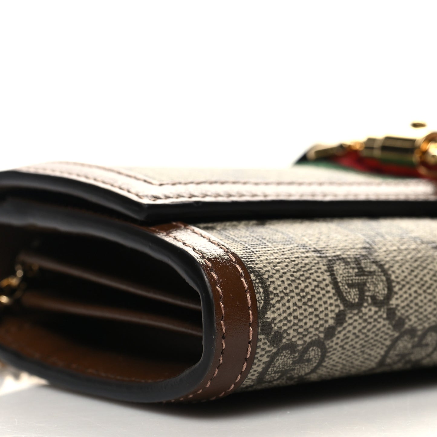 GG Supreme Monogram Azalea Calfskin Web Jackie 1961 Chain Wallet Beige Ebony Brown Sugar
