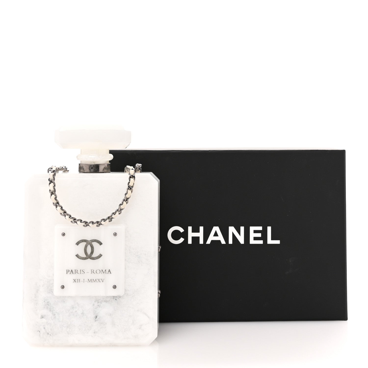 Chanel Marbled Plexiglass Buonasera Perfume Bottle Clutch White 4 of 10