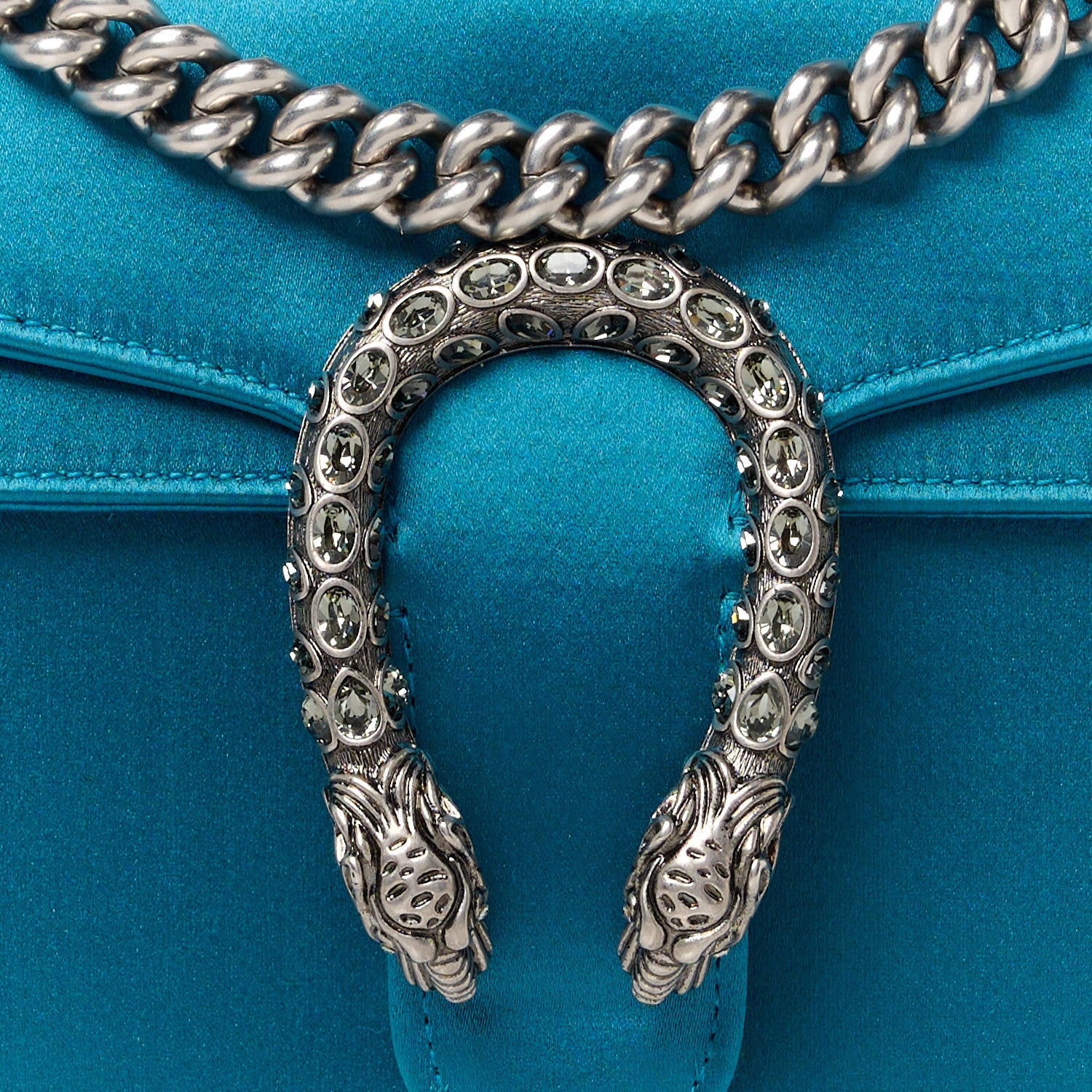 Gucci Satin Silk Crystal Small Dionysus Shoulder Bag Turchese Black Diamond 9 of 13