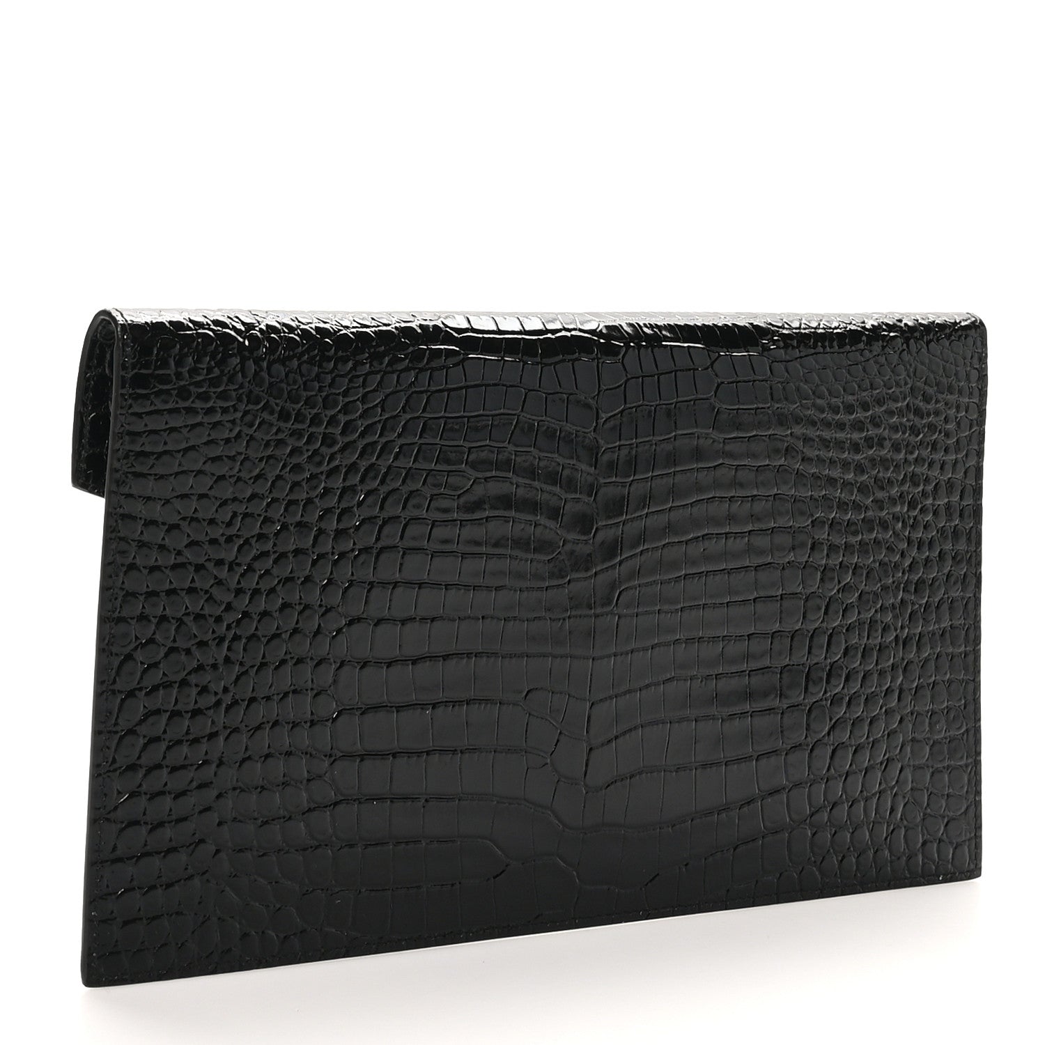 Saint Laurent Calfskin Crocodile Embossed Uptown Monogram Pouch Black 3 of 7