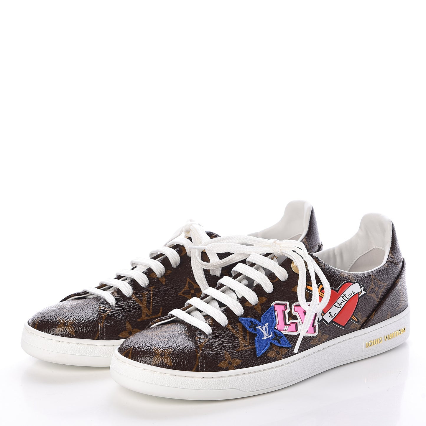Calfskin Monogram LV Black Heart Sneakers 37.5 Cacao