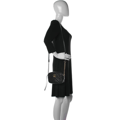 Gucci Calfskin Matelasse Mini GG Marmont Chain Shoulder Bag Black 3 of 14
