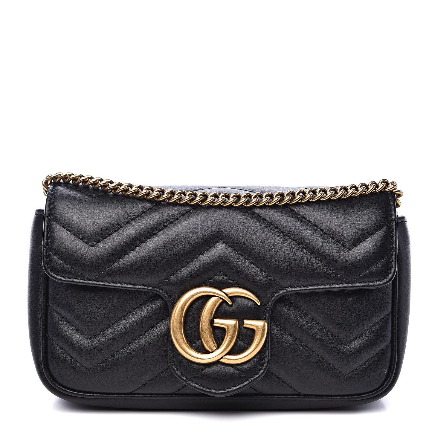 Calfskin Matelasse Super Mini GG Marmont Shoulder Bag Black