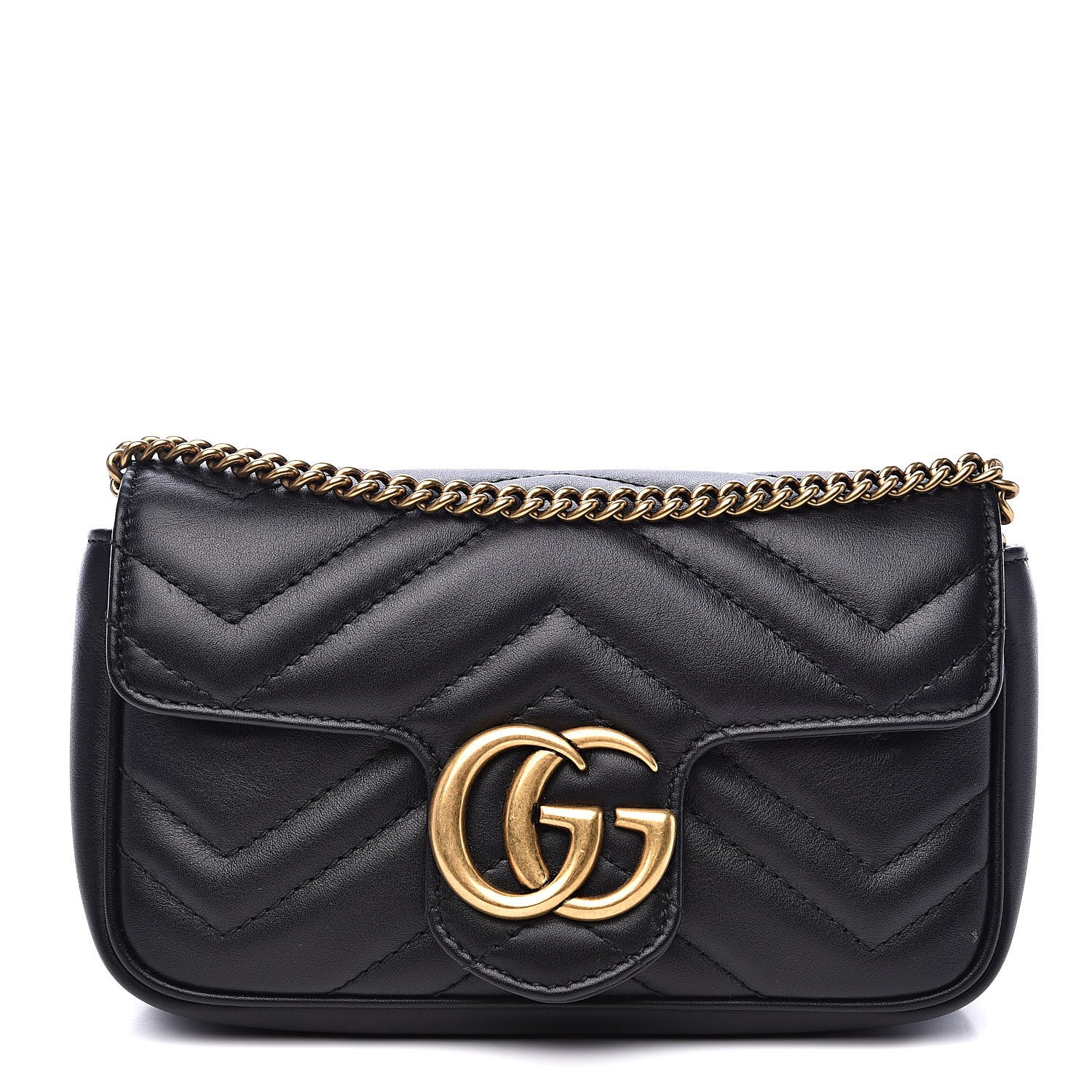 Gucci Calfskin Matelasse Super Mini GG Marmont Shoulder Bag Black 1 of 13