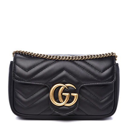 Gucci Calfskin Matelasse Super Mini GG Marmont Shoulder Bag Black 1 of 13