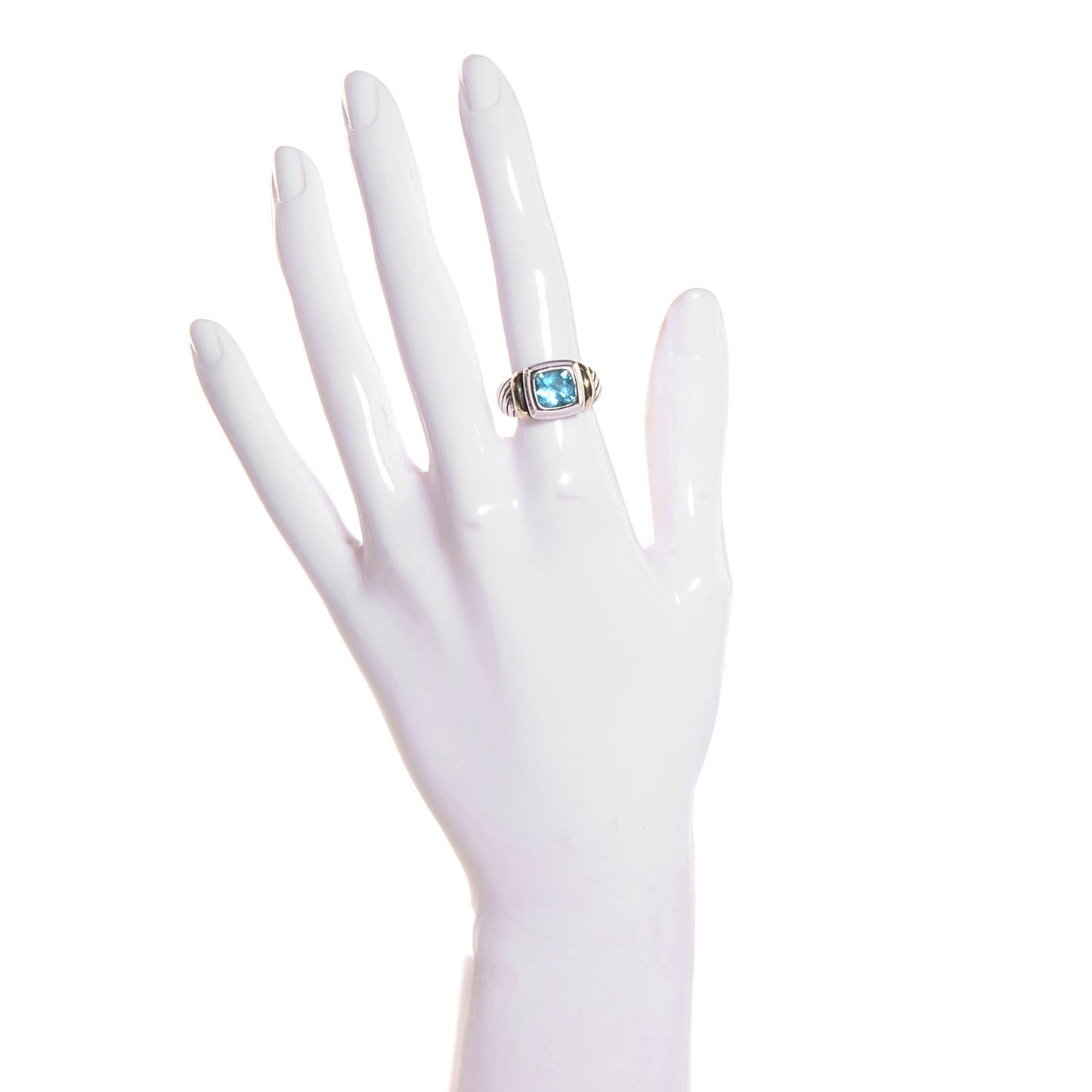 Sterling Silver 14K Yellow Gold Blue Topaz 7mm Noblesse Ring 51 5.75