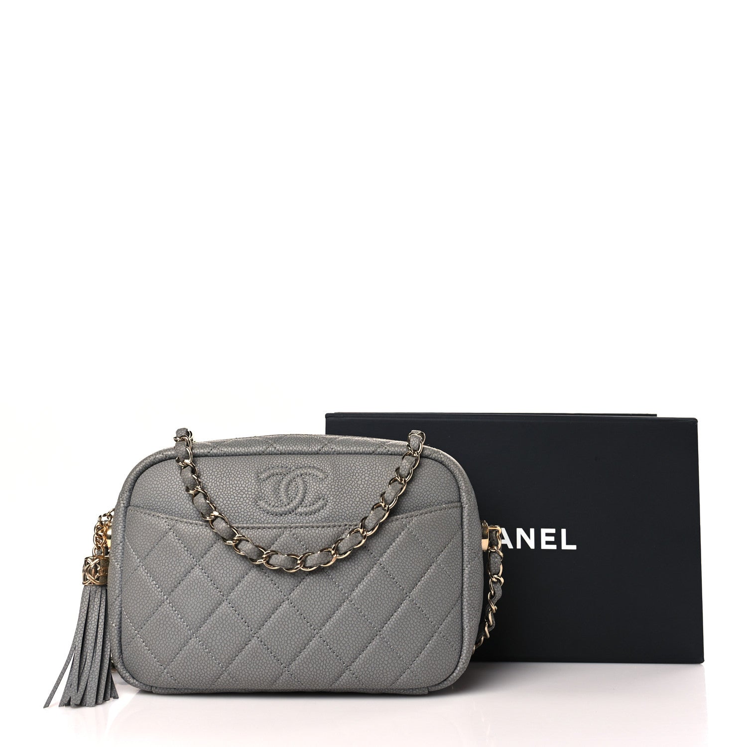 Chanel Caviar Quilted Coco Tassel Small Camera Case Grey 10 of 10