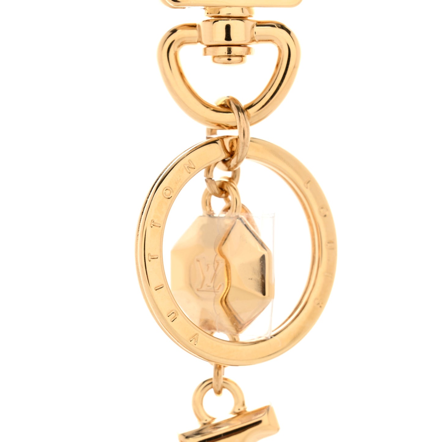 Metal LV Facettes Bag Charm Key Holder Gold