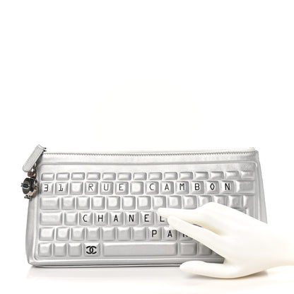 Chanel Metallic Calfskin Keyboard Pouch Silver 2 of 8