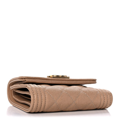 Chanel Caviar Quilted Compact Boy Flap Wallet Beige 4 of 12