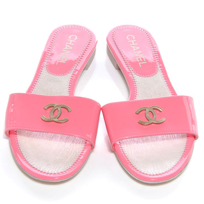 Chanel Patent Leather CC Mules Rose Pink 37.5 2 of 7